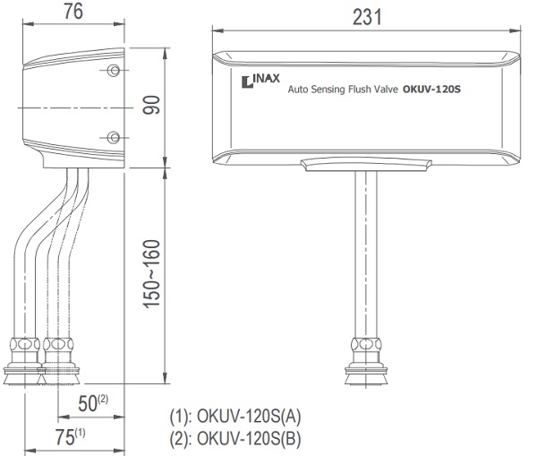 Bản vẽ kỹ thuật van xả tiểu cảm ứng INAX OKU-120S(A/B)