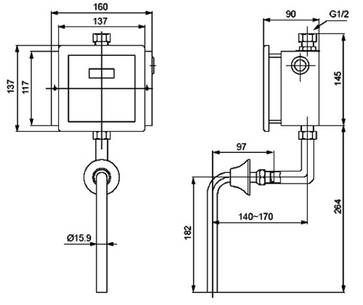 Thông số kỹ thuật van xả tiểu cảm ứng INAX OKUV-32SM