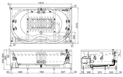 Bản vẽ kích thước bồn tắm sục Inax MSBV 1800 N