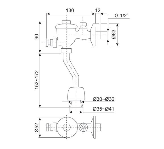 Bản vẽ kỹ thuật van xả tiểu American WF9802