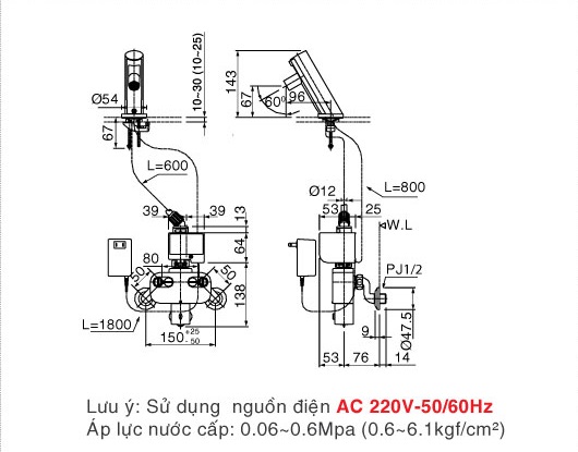 Thông số kỹ thuật Vòi cảm ứng INAX AMV-90(220V)