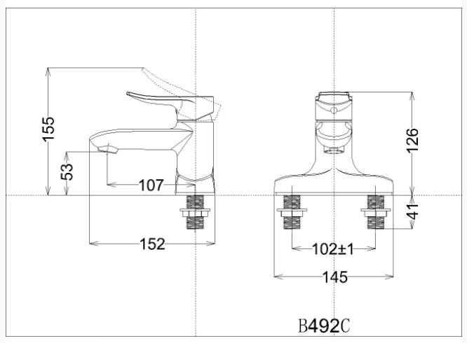 Bản vẽ kỹ thuật vòi chậu lavabo nóng lạnh B492 CP