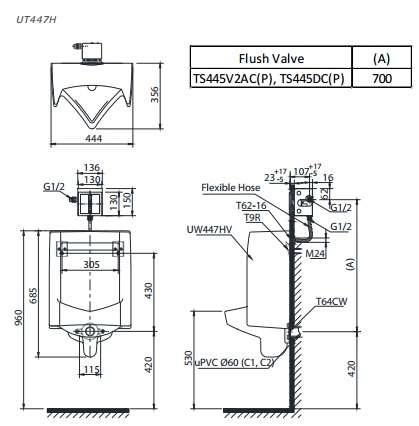 Bản vẽ bồn tiểu nam TOTO UT447HR 