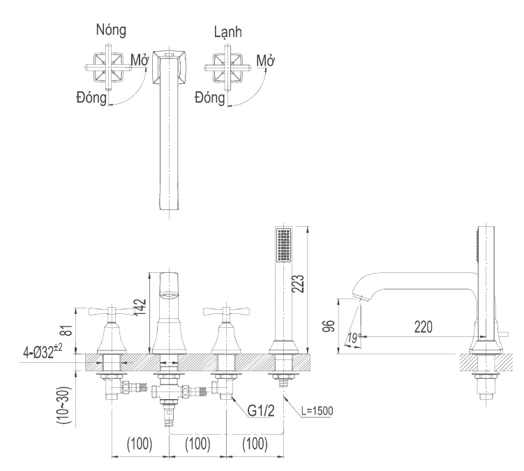 Bản vẽ kích thước sen bồn tắm Inax BFV8100B BFV-8100B