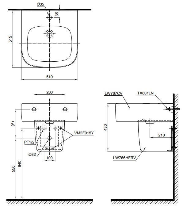 Bản vẽ bồn rửa mặt lavabo TOTO LHT767CR