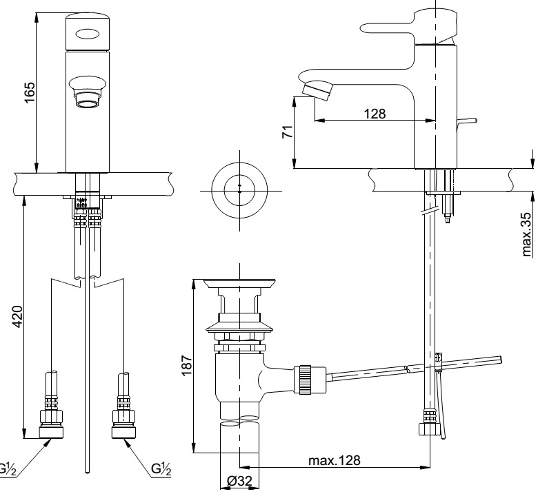 Bản vẽ kỹ thuật vòi lavabo TOTO DL342