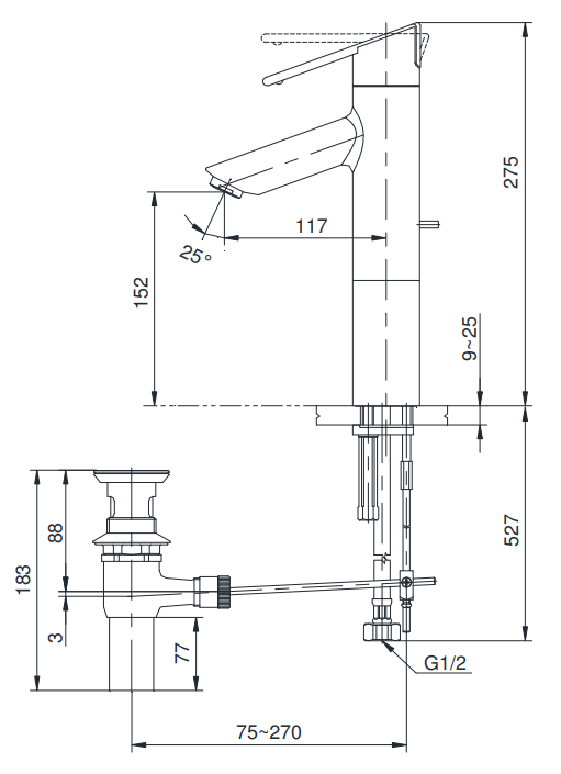 Bản vẽ kỹ thuật vòi lavabo TOTO TS240AX