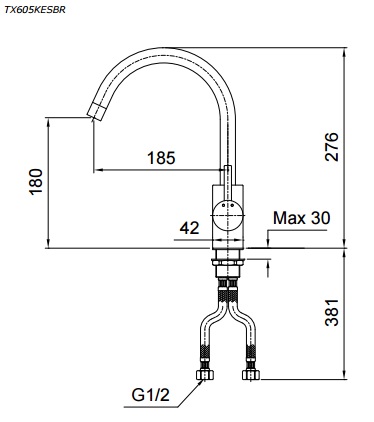 Bản vẽ vòi bếp nóng lạnh TX605KESBR TOTO