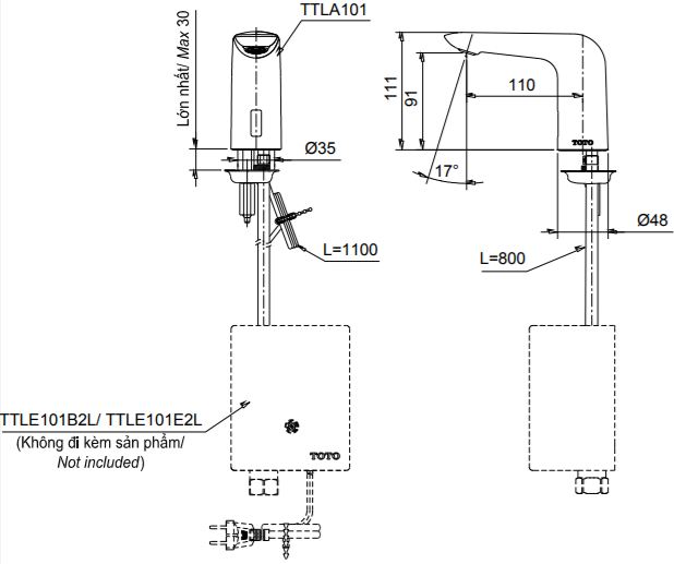 Bản vẽ kỹ thuật vòi nước TOTO TTLA101 TTLE101E2L