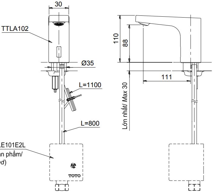 Thông số kỹ thuật vòi TOTO TTLA102 TTLE101B2L