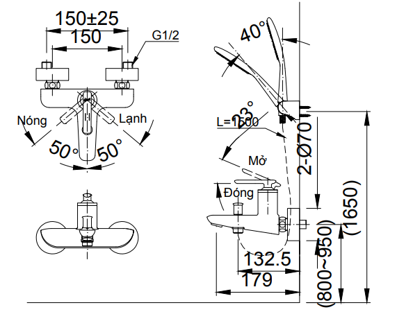 Bản vẽ kỹ thuật Vòi sen tắm nóng lạnh INAX BFV-4103S-5C