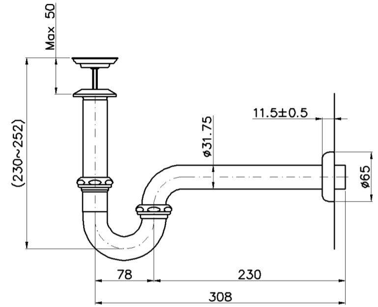 Bản vẽ kỹ thuật ống thoải TOTO TVLF405