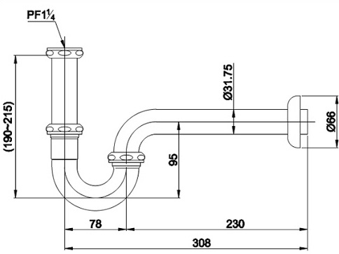Bản vẽ kích thước co chữ P Toto TVLF403