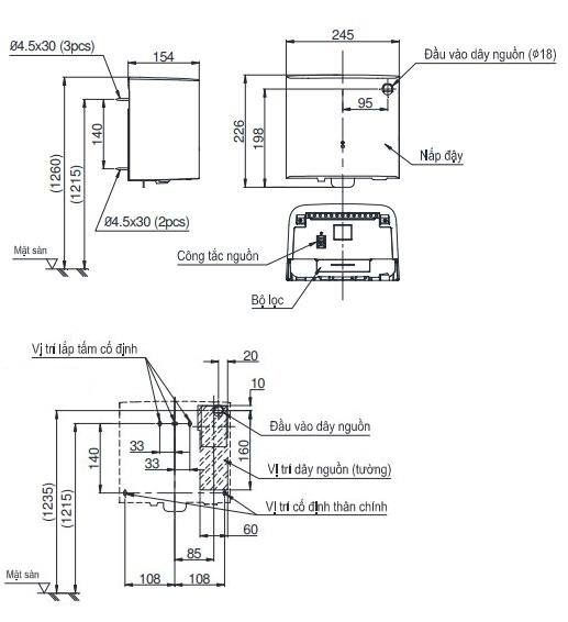 Bản vẽ máy sấy TOTO TYC322M