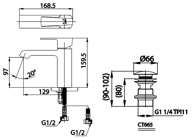 Bản vẽ kỹ thuật vòi Cotto CT 2200A