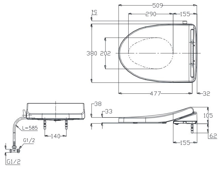 Bản vẽ nắp rửa cơ TOTO TCW 1211A