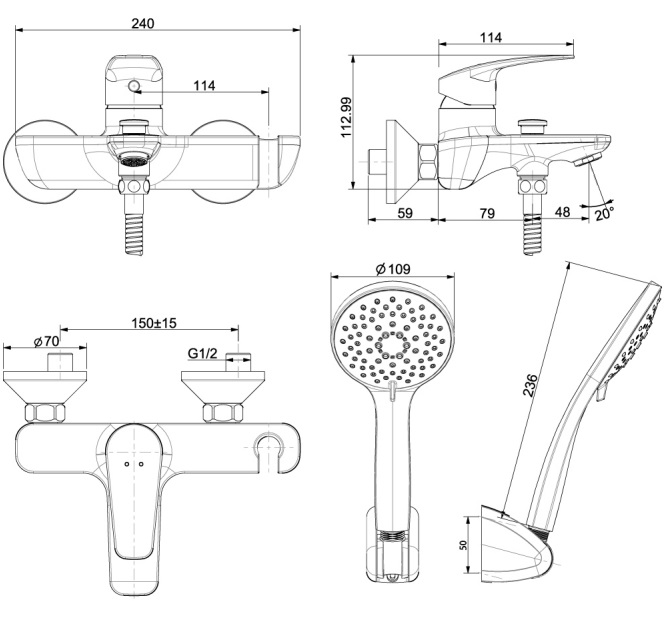 Thông số kỹ thuật vòi hoa sen American WF-0911