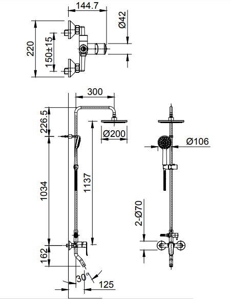 Bản vẽ kỹ thuật vòi cây sen tắm INAX BFV-2015S