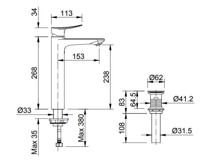Bản vẽ kỹ thuật vòi lavabo nóng lạnh vổ cao INAX LFV-502SH