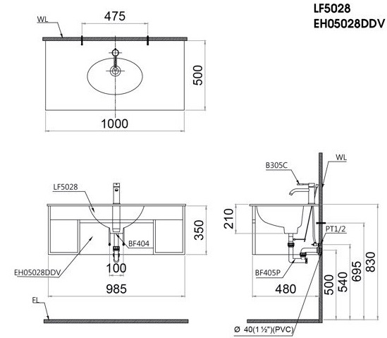 Bộ Tủ Lavabo Caesar Treo Tường LF5028/EH05028DDV