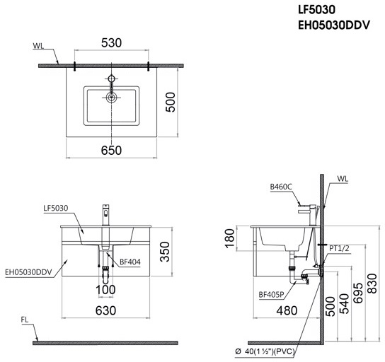 Bộ Tủ Lavabo Caesar Treo Tường LF5030/EH05030DDV