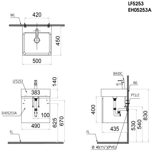 Bộ Tủ Lavabo Caesar Treo Tường LF5253/EH05253A