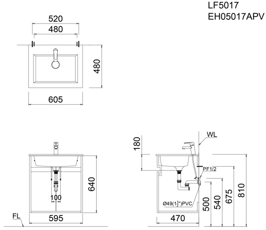 Bộ Tủ Lavabo Caesar Treo Tường LF5017/EH05017AV