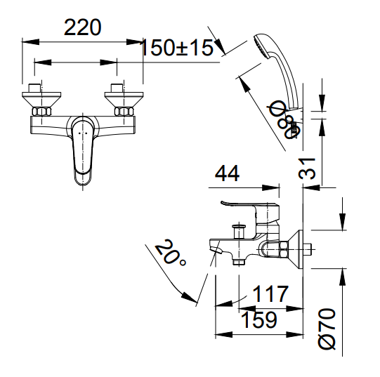 Thông số kỹ thuật Vòi sen tắm nóng lạnh INAX BFV-2013S