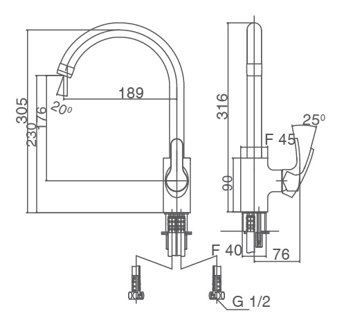 Bản vẽ kỹ thuật Vòi bếp INAX SFV-802S