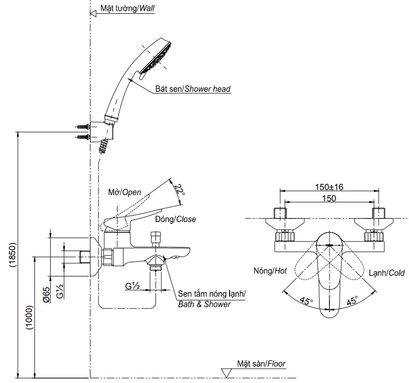 Thông số kỹ thuật vòi sen TOTO TBS04302V