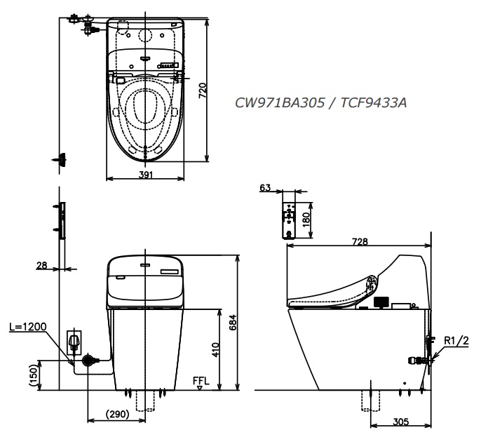 bản vẽ TOTO C971/TCF9433A