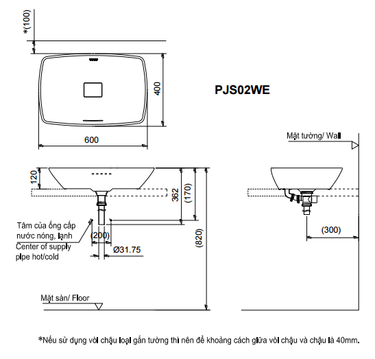 Bản vẽ kỹ thuật lavabo TOTO PJS02W