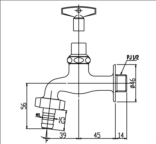 Bản vẽ kỹ thuật vòi gắn tường INAX LF-15G-13