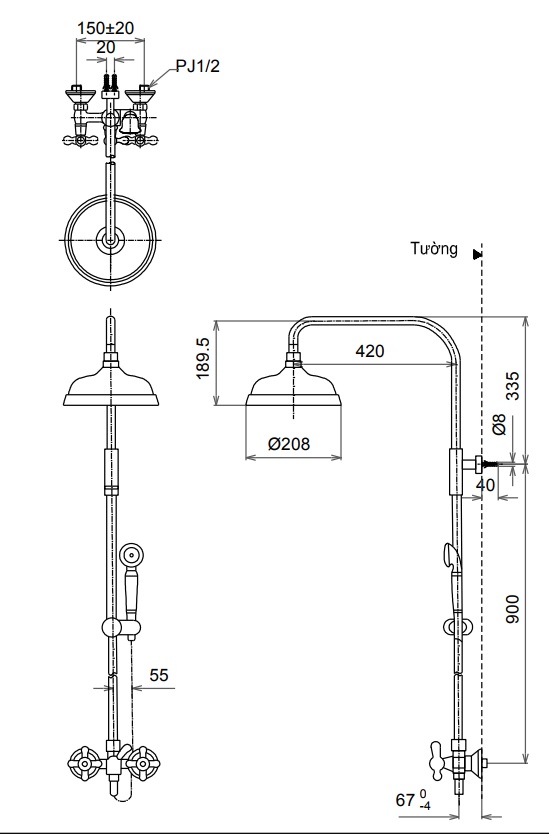 Thông số kỹ thuật vòi sen cây TX492