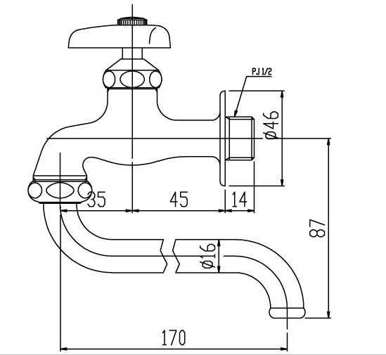 Bản vẽ kỹ thuật vòi gắn tường INAX LF-12-13