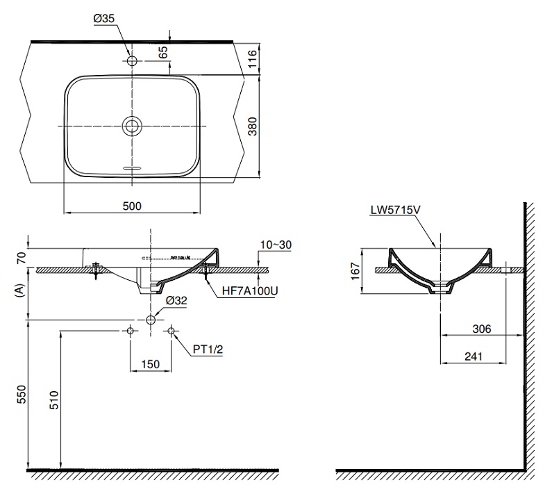 Bản vẽ bồn rửa mặt TOTO LT5715