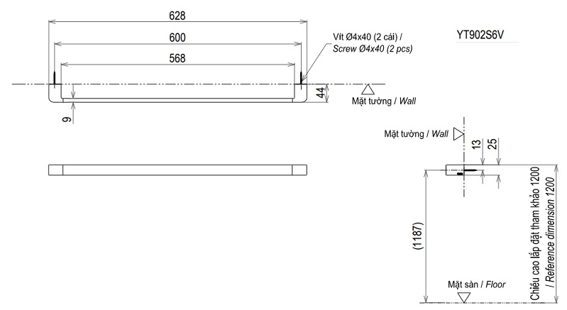 Bản vẽ thanh vắt khăn TOTO YT902S6V