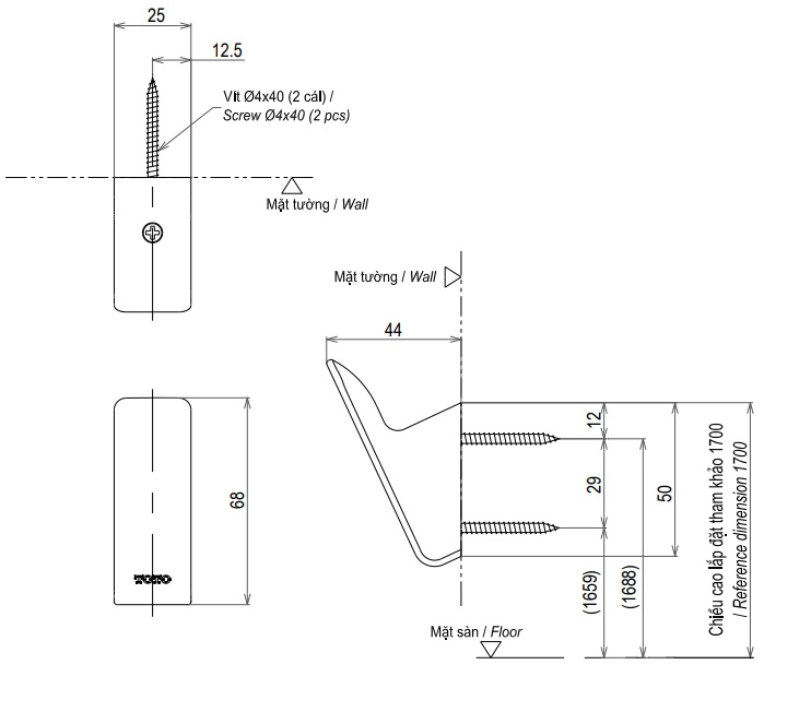 Móc quần áo TOTO YRH902V phụ kiện phòng tắm - Tuấn Đức