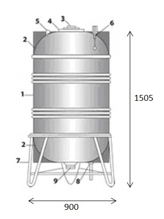 bản vẽ bồn nước Inox Toàn Mỹ 500L đứng SUS 304