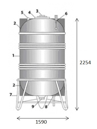 bản vẽ bồn nước Inox Toàn Mỹ 3000L đứng SUS 304