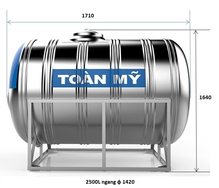 bản vẽ bồn nước Inox Toàn Mỹ 2500L ngang SUS 304