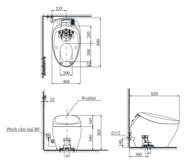 Bản vẽ bồn cầu điện tử TOTO CS900VT#NW1