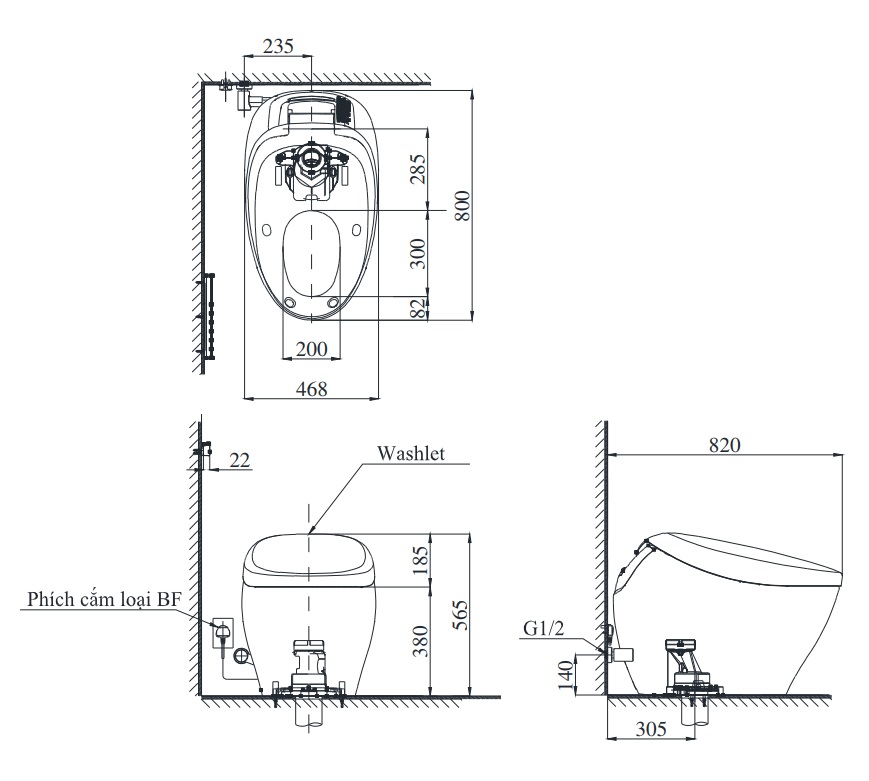 Bản vẽ bồn cầu tự xả CS901VT TOTO