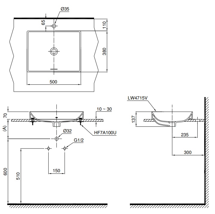 Bản vẽ chậu rửa mặt TOTO LT 4717 G17