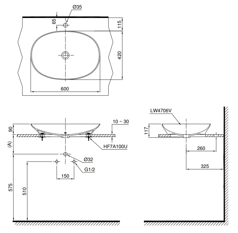 Bản vẽ chậu rửa mặt TOTO LT4706