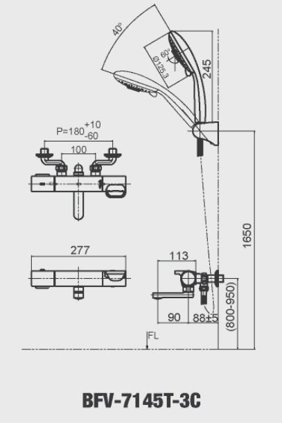 Bản vẽ kỹ thuật Vòi sen nhiệt độ INAX BFV-7145T-3C