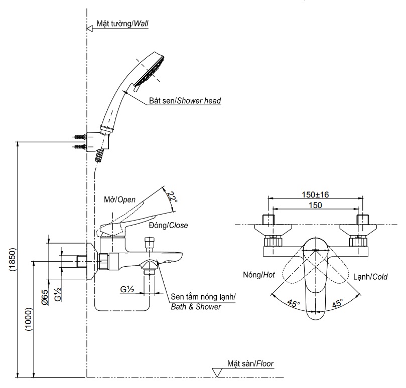 Bản vẽ bộ vòi sen TBS04302V/TBW01010A TOTO