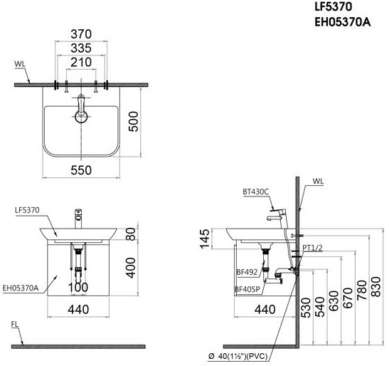 Bộ Tủ Lavabo Caesar Treo Tường LF5370/EH05370A