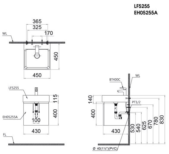 Bộ Tủ Lavabo Caesar LF5255/EH05255A