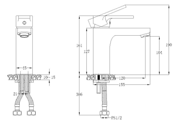 Bản vẽ kỹ thuật vòi lavabo nóng lạnh Caesar B570 CP